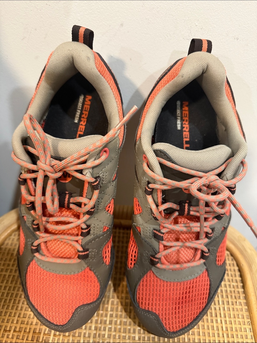 Merrel Women’s Coral and Gray Lace-Up Mesh Water Sneakers with Supportive Design